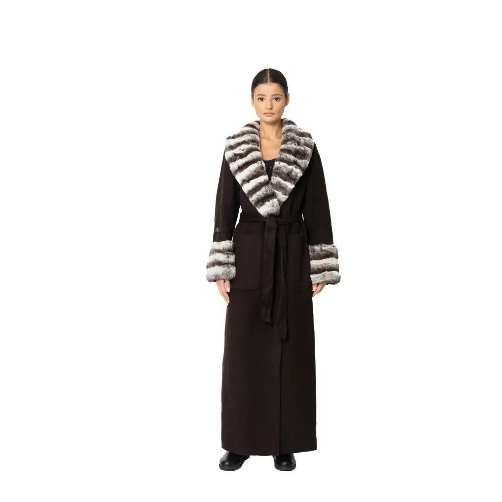 Cashmere with Wool and Big Rex Rabbit Fur Big Smooking135cm