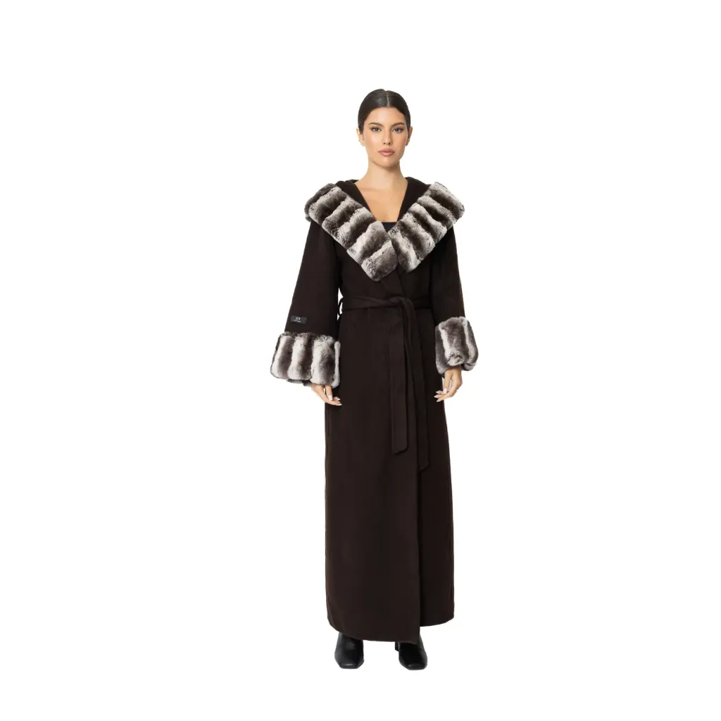 Cashmere with Wool and Rex Rabbit Fur Hood 135cm