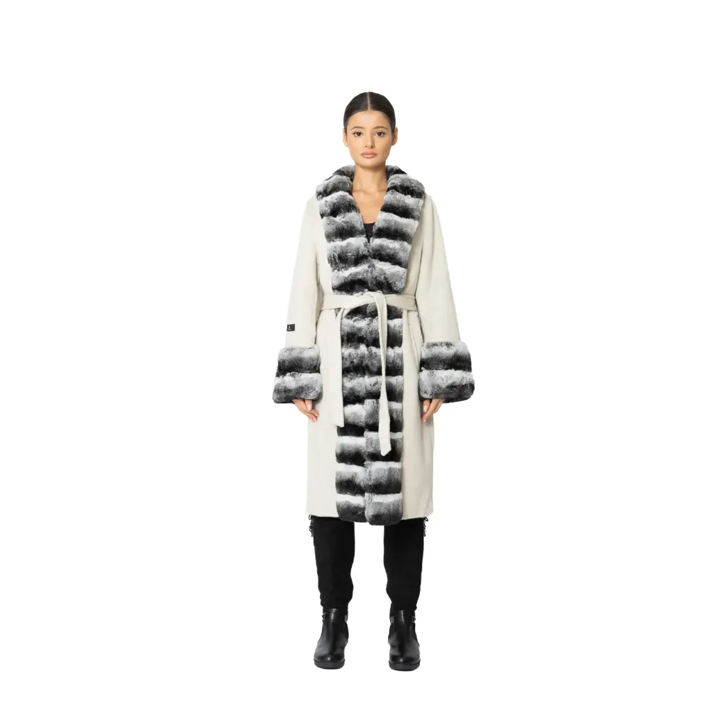 Cashmere with Wool and Rex Rabbit Fur - Straight Line Fur 100cm