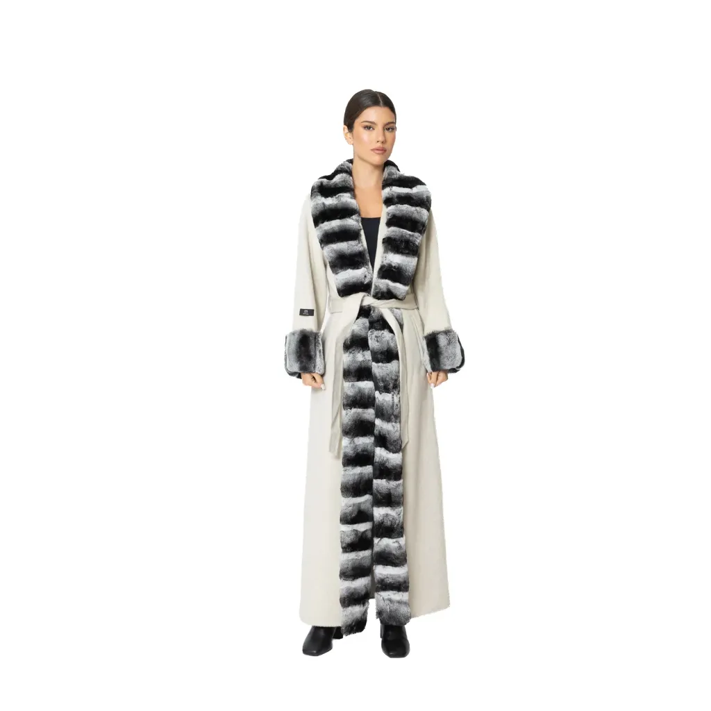 Cashmere with Wool and Rex Rabbit Fur - Straight Line Fur 135cm