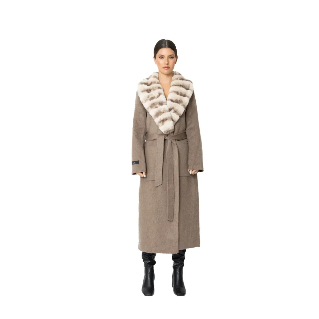 Cashmere with Wool and Rex Rabbit Fur Collar – 115cm