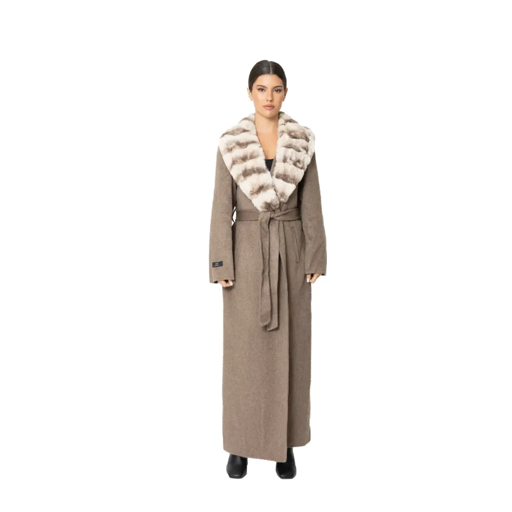 Cashmere with Wool and Rex Rabbit Fur Collar –  135cm