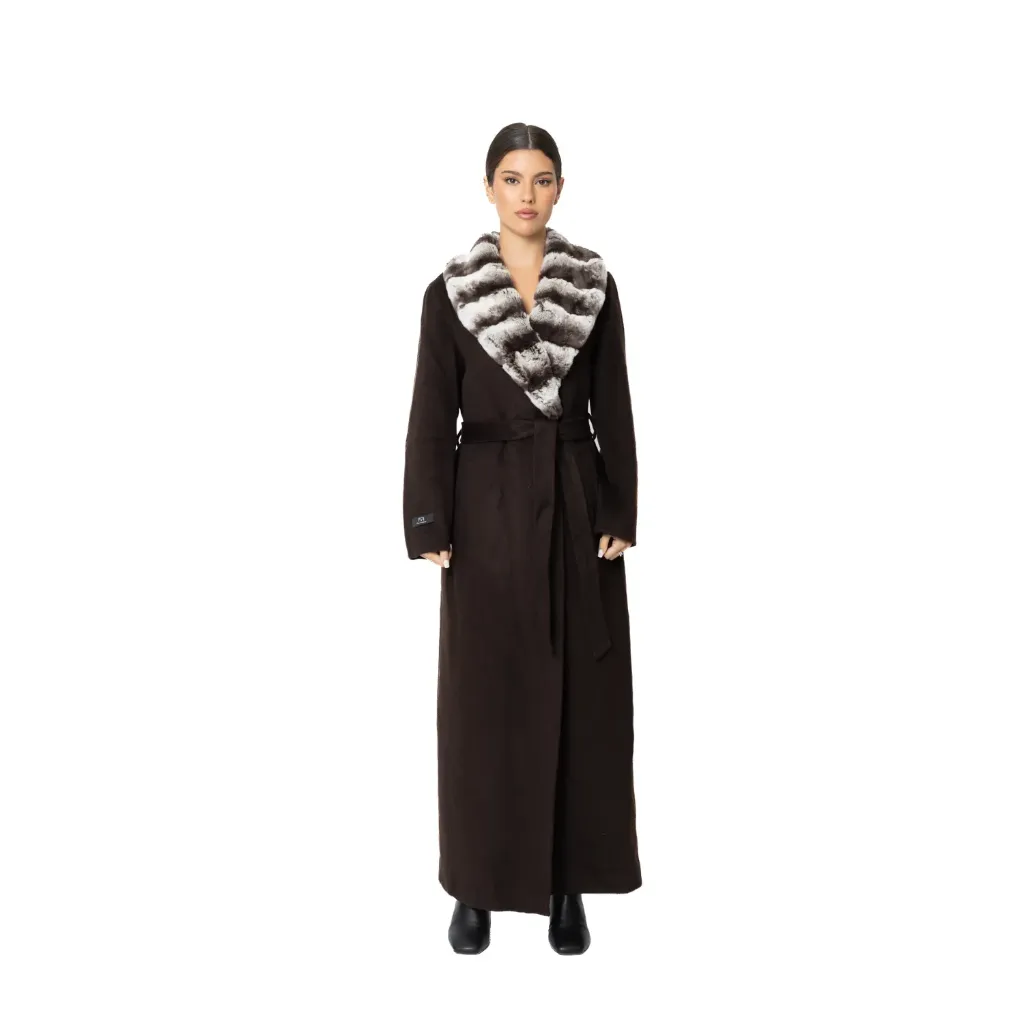 Cashmere with Wool and Rex Rabbit Fur Collar –  135cm