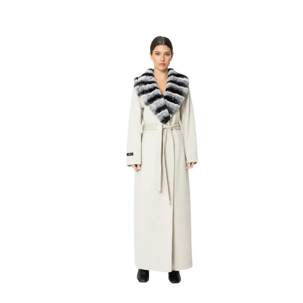 Cashmere with Wool and Rex Rabbit Fur Collar –  135cm