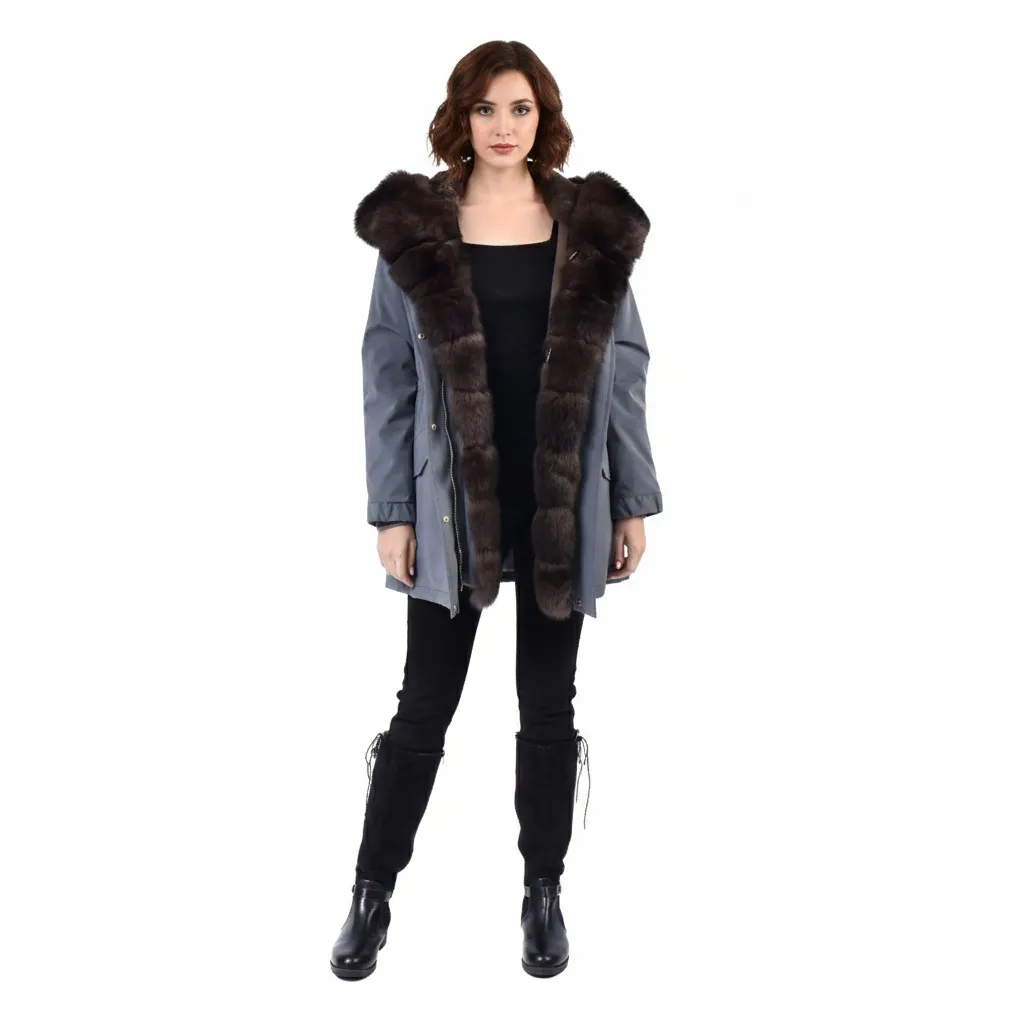 Raincoat Jacket With Fox and Rex Rabbit Fur 80cm