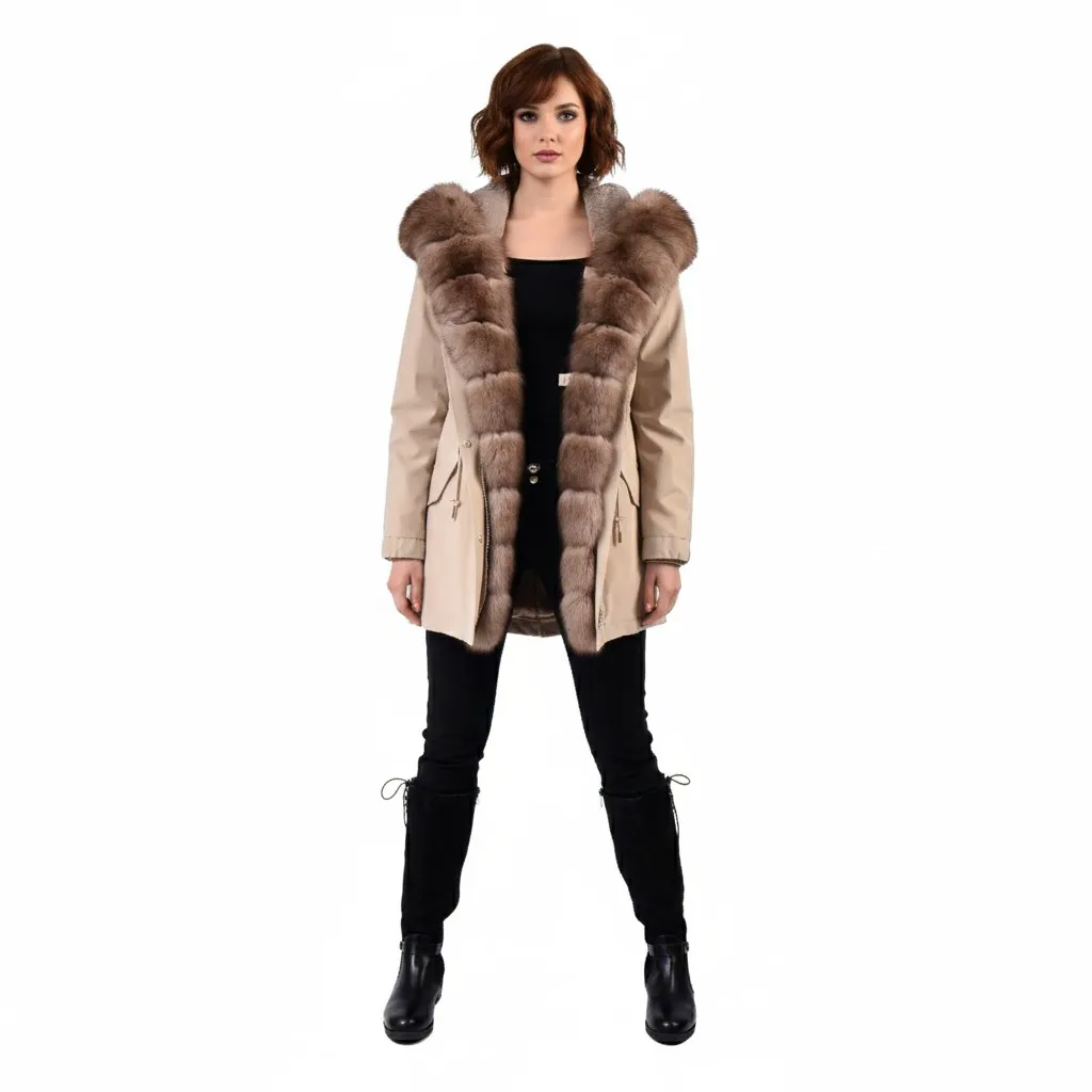 Raincoat Jacket With Fox and Rex Rabbit Fur 80cm