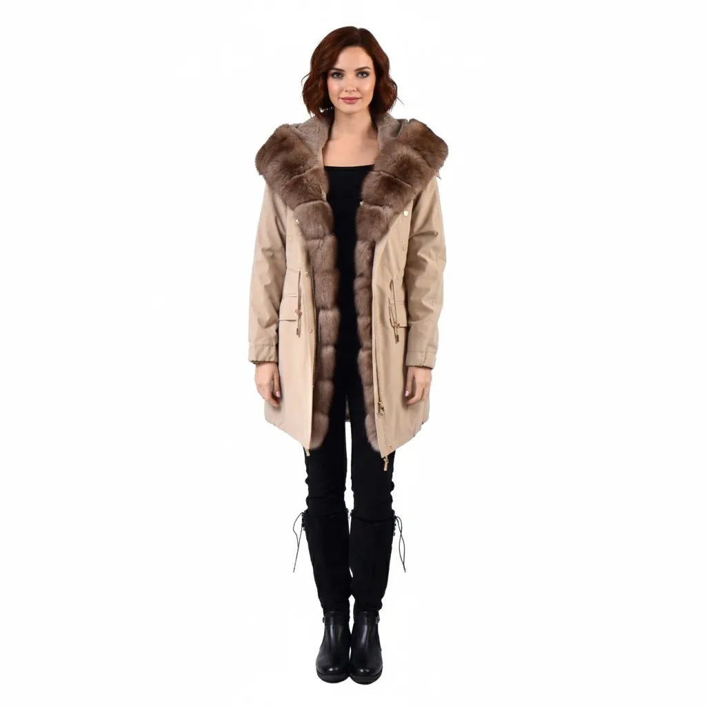 Raincoat Jacket With Fox and Rex Rabbit Fur 90cm
