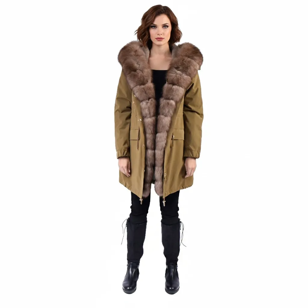 Raincoat Jacket With Fox and Rex Rabbit Fur 90cm
