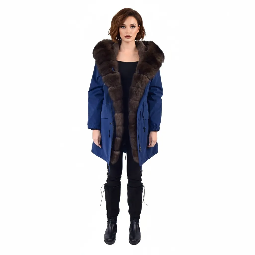 Raincoat Jacket With Fox and Rex Rabbit Fur 90cm