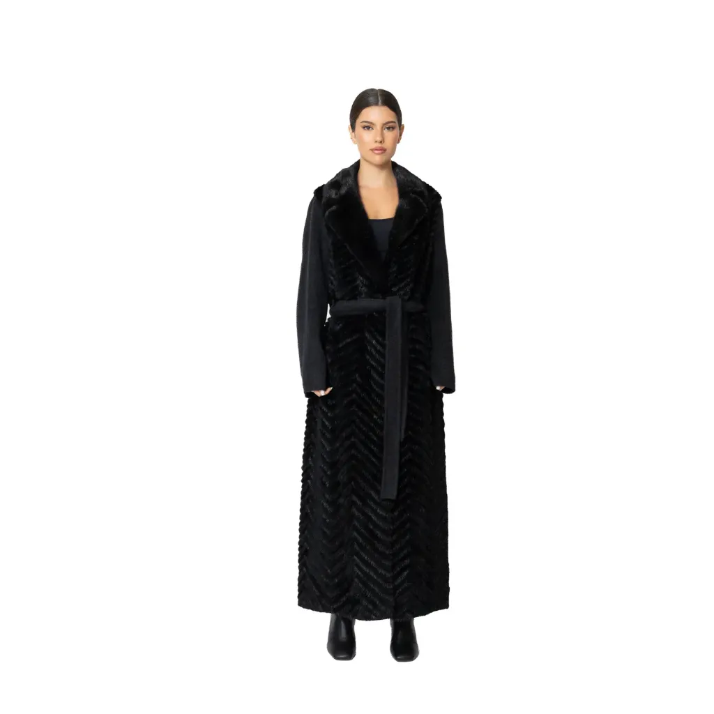 Jacket Cashmere with Mink and Rex Rabbit Fur 135cm