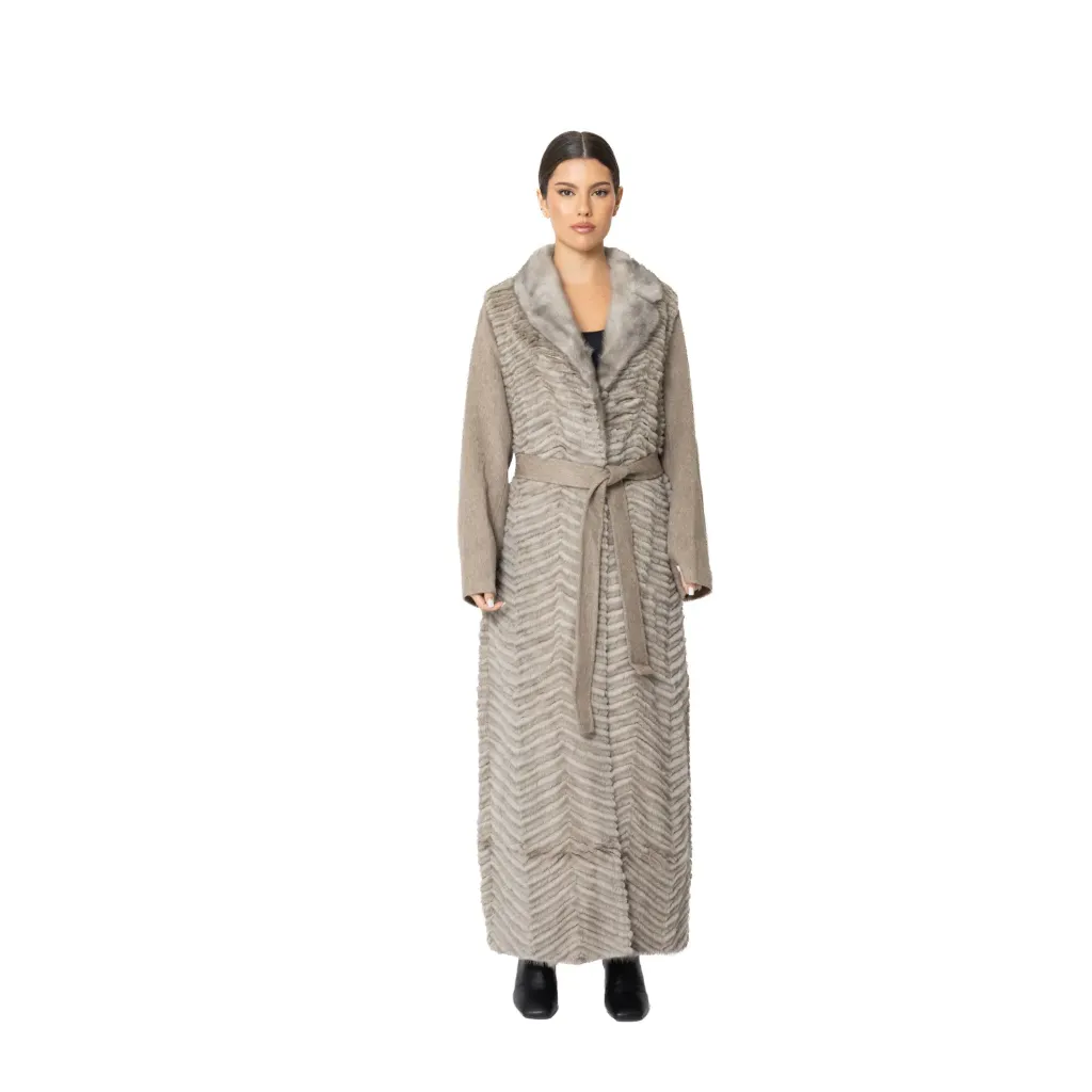 Jacket Cashmere with Mink and Rex Rabbit Fur 135cm
