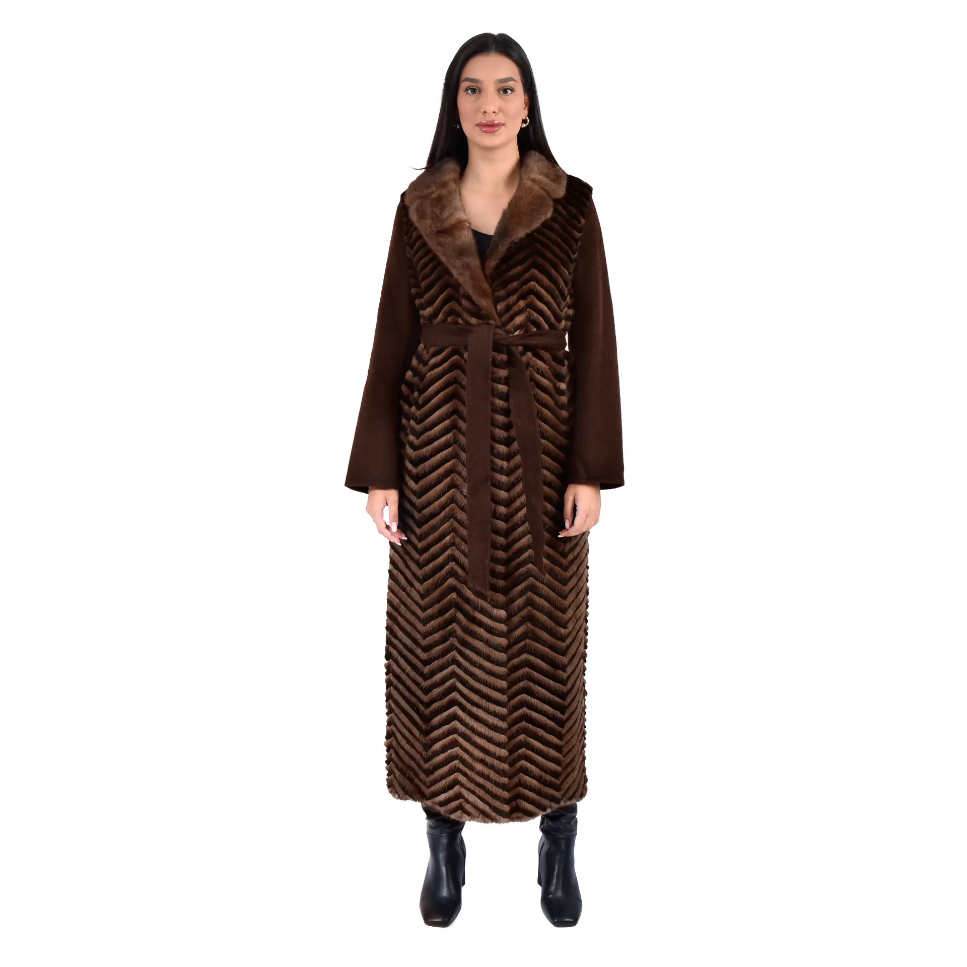 Jacket Cashmere with Mink and Rex Rabbit Fur 135cm