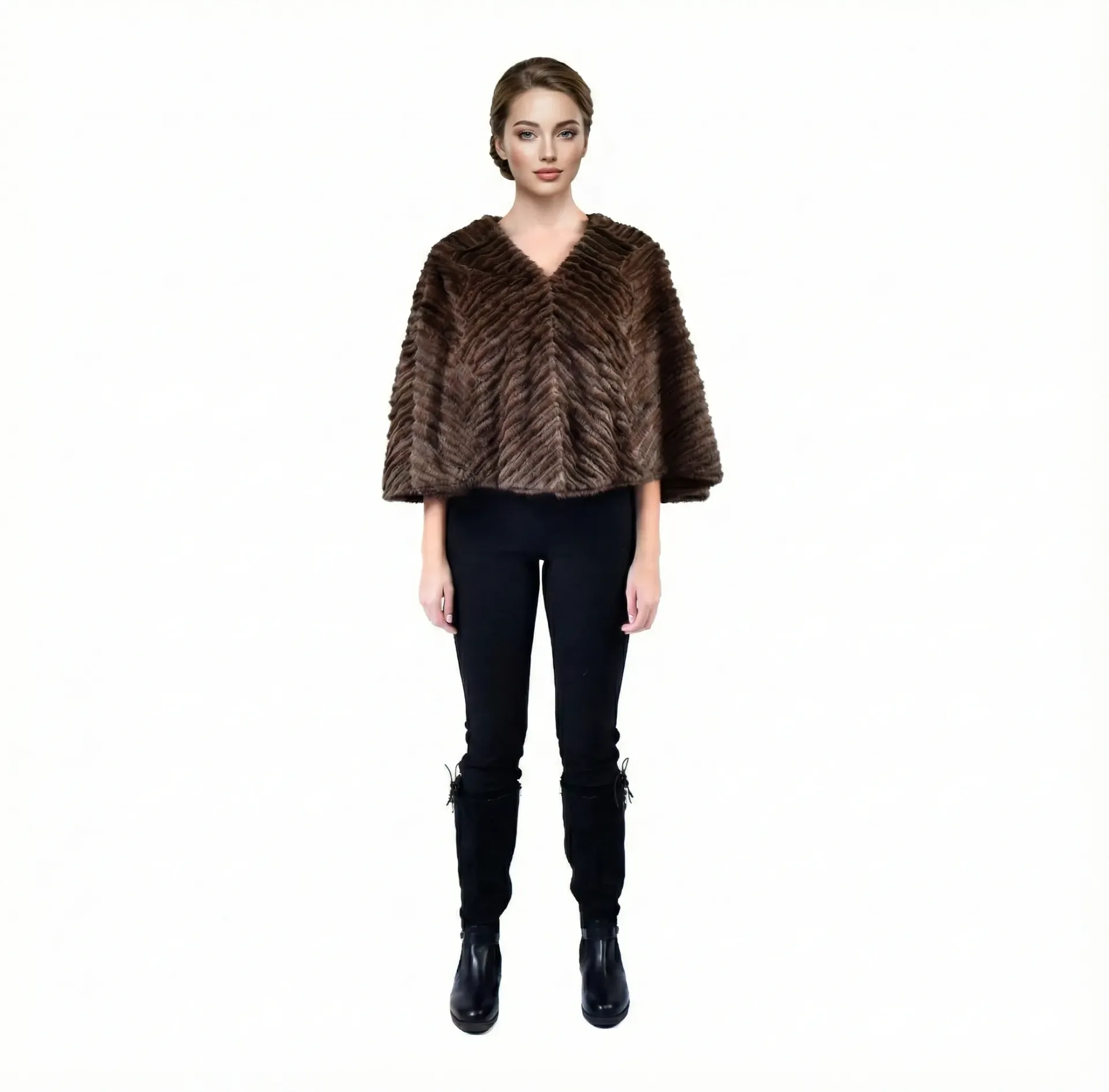 Stole Cape With Mink and Rex Rabbit Fur 55cm- 1-53