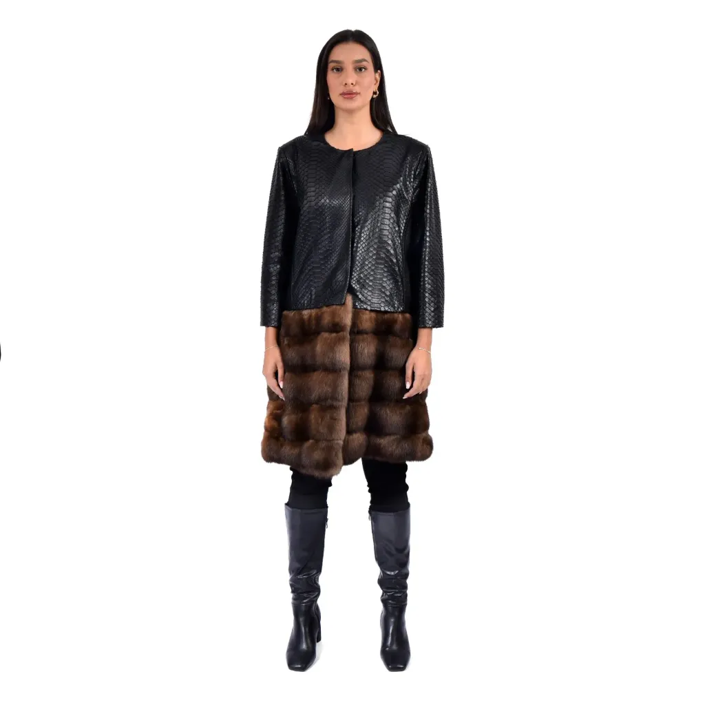 Jacket With Python and Sabel Fur -  85 cm