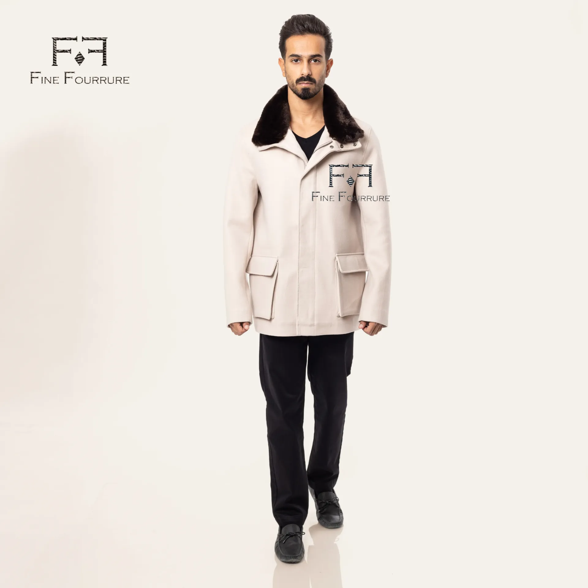 Fabric Jacket With Cotton Lining and High Neck With Rex Rabbit  - 0103