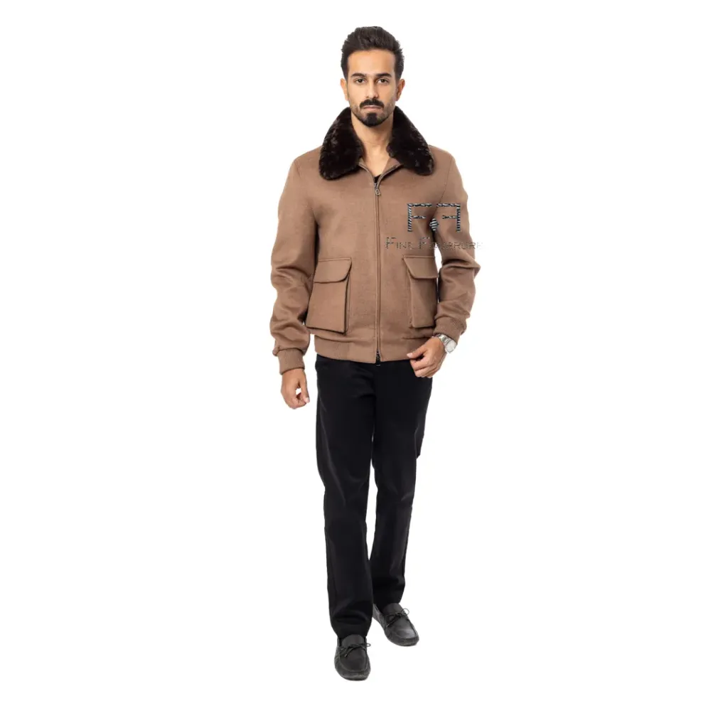 Fabric Jacket With Cotton Lining and High Neck With Rex Rabbit  - 0107