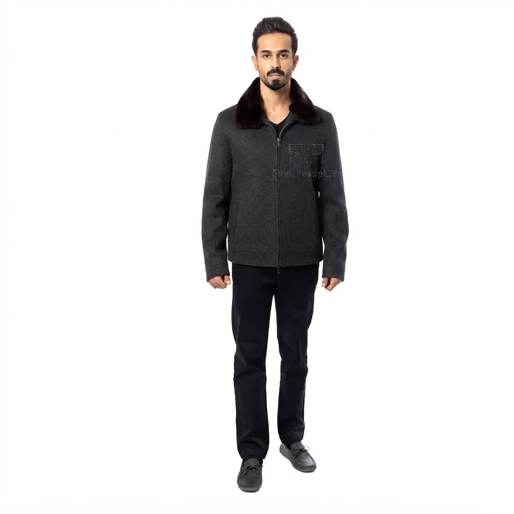 Fabric Jacket With Cotton Lining And High Neck With Rex Rabbit - 0108