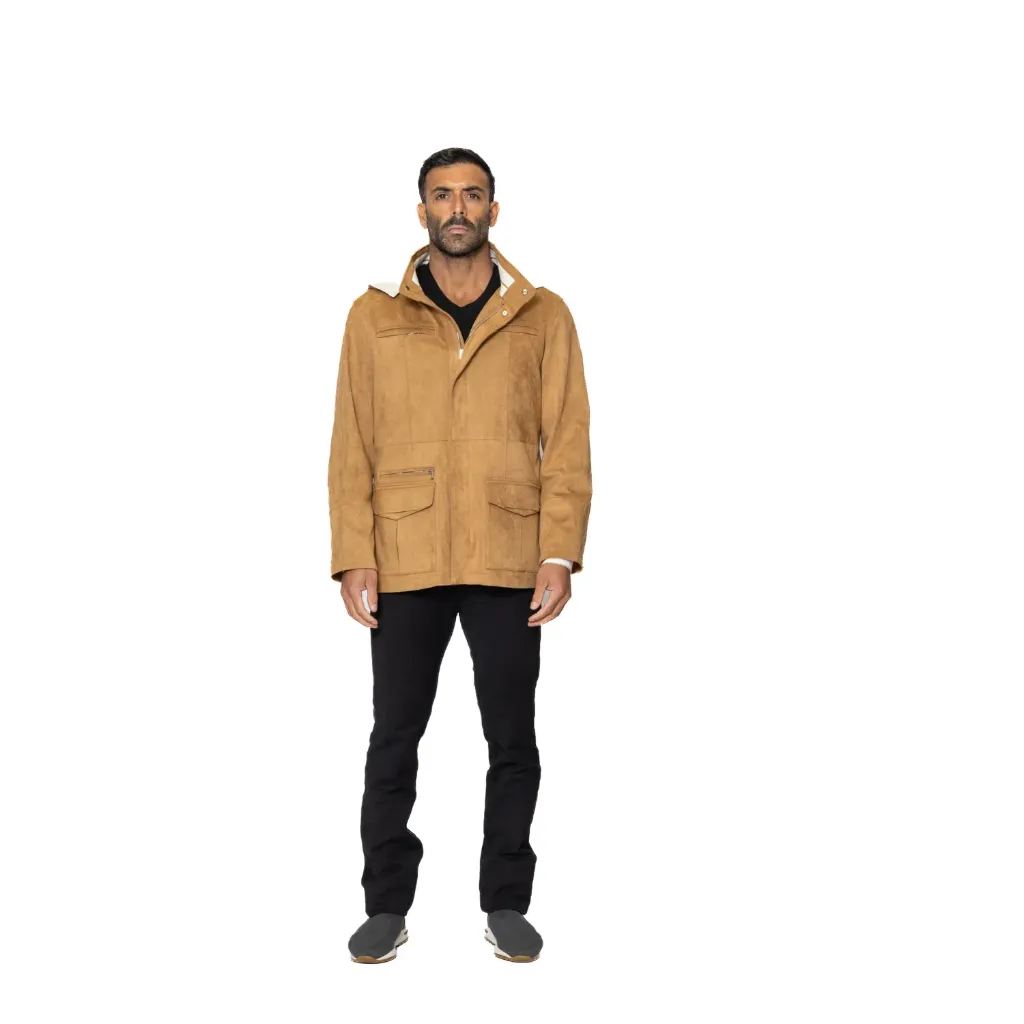 [5005727] Suede Lamb Jacket With Cotton Lining And Hood - 035 (CAMEL;, XS)