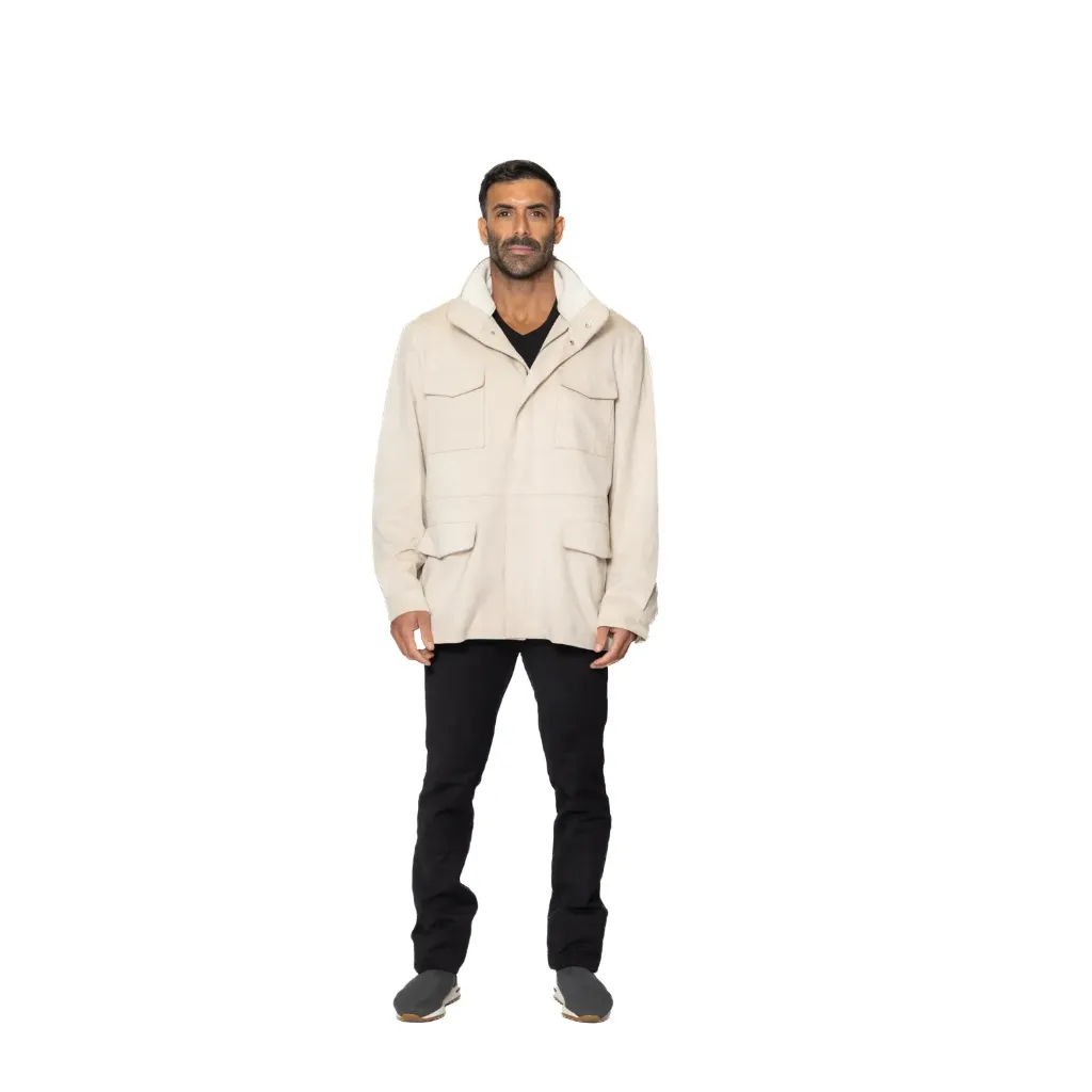 [5005713] Suede Lamb  Jacket with Fabric And Cotton Lining - 015 (LIGHT BEIGE', XS)