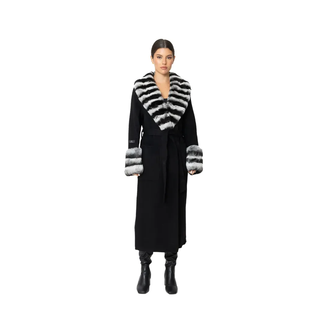 [8001372] Cashmere with Wool and Rex Rabbit Fur Big Smooking 115cm (BLACK R, S)