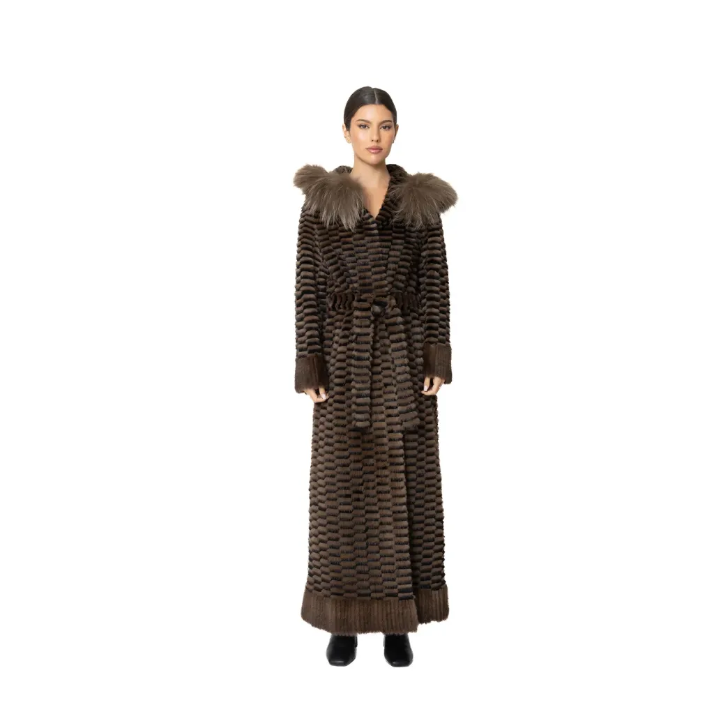 [7001019] Jacket Hood with Mink, Fox and Rex Rabbit Fur 135cm- 5477-B (BLACK & COFFEE C, M)