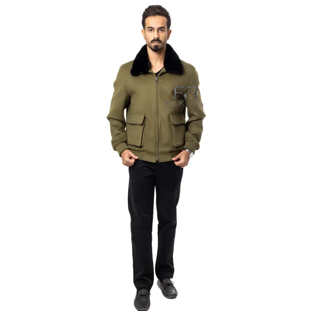 Fabric Jacket With Cotton Lining and High Neck With Rex Rabbit  - 0107
