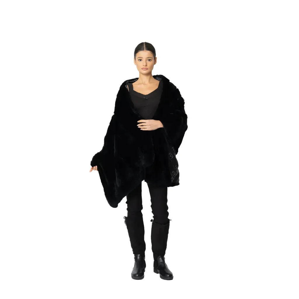 [800874] سكارف فرو الارنب ( ركس ربت ) استايل الشنشلا المقاسcm 60 *cm 180 (BLACK FULL)