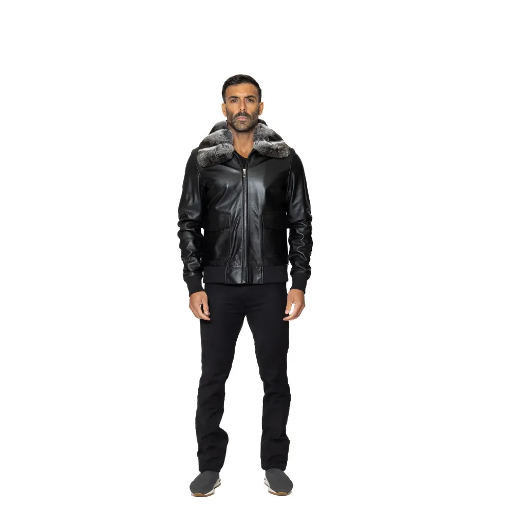 Leather Jacket With Chinchilla Fur - 0118