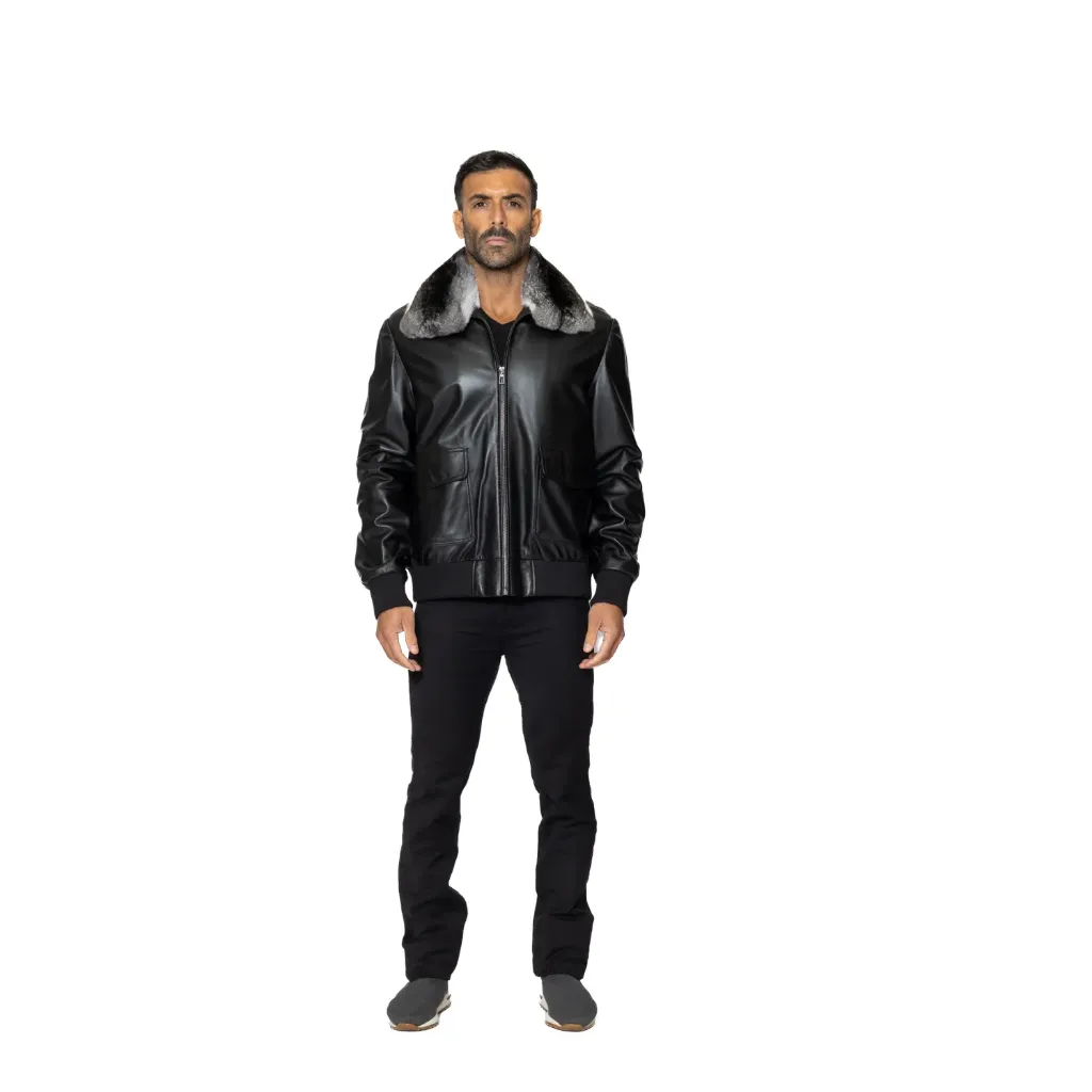 Leather Jacket With Chinchilla Fur - 0118