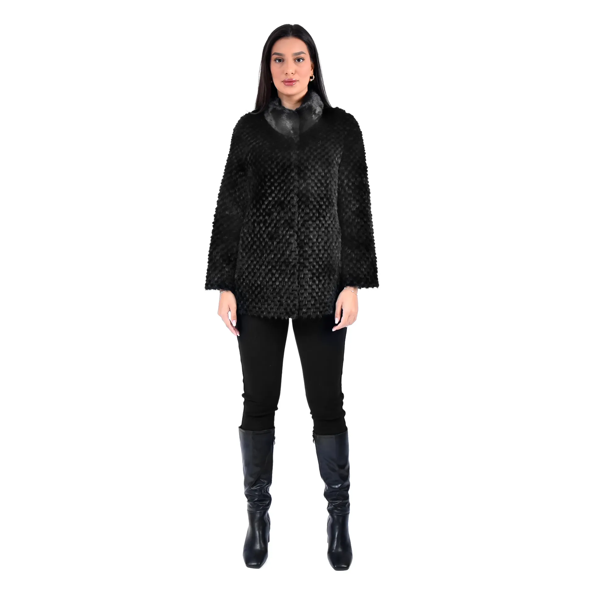 Jacket with Mink and Rex Rabbit Fur 70cm - 5477C-1