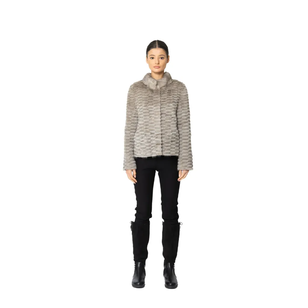 Jacket with Mink and Rex Rabbit Fur 55cm -  TP1187-1