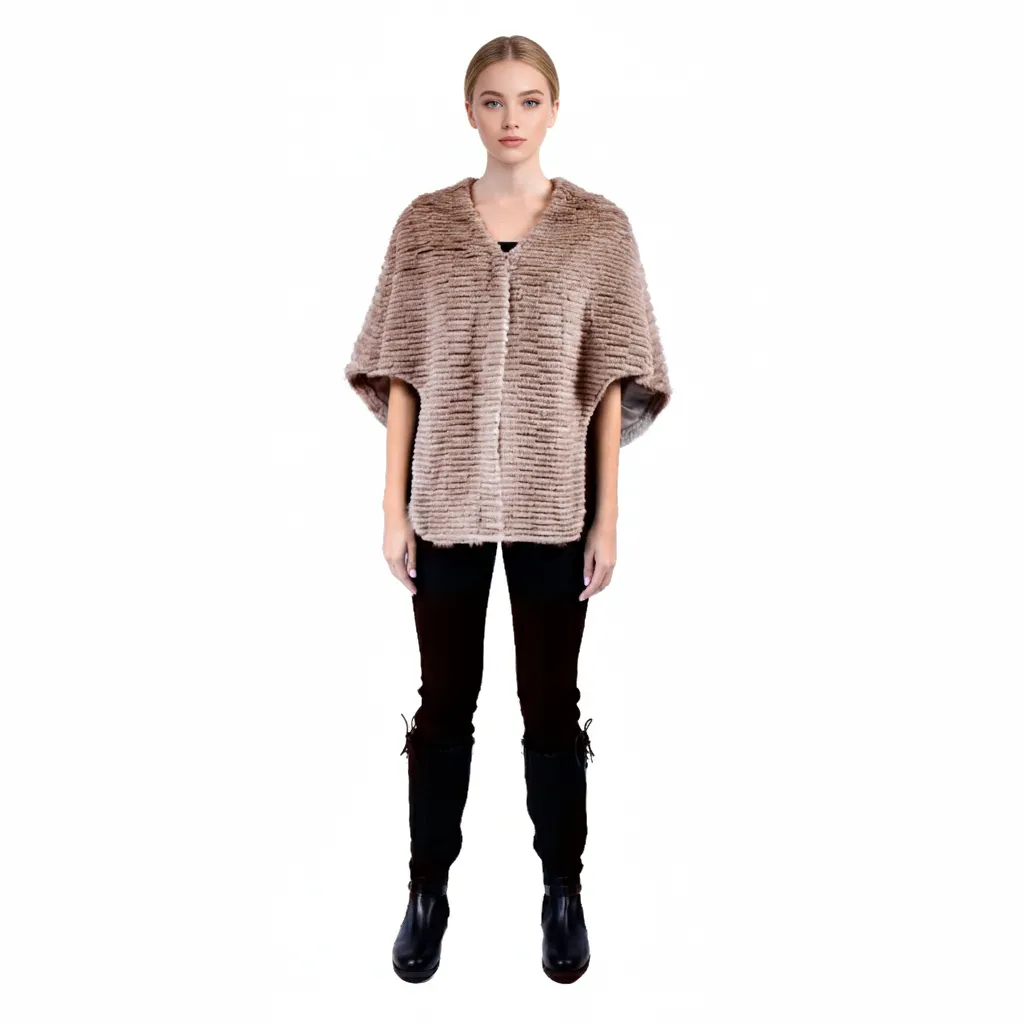 Long Front Cape With Mink and Rex Rabbit Fur 52cm- 1-52A