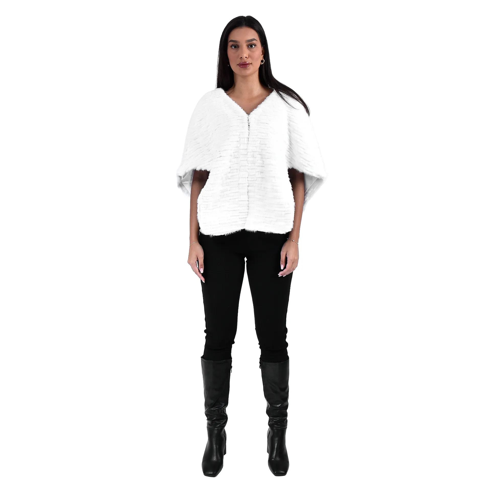 Long Front Cape With Mink and Rex Rabbit Fur 52cm- 1-52A