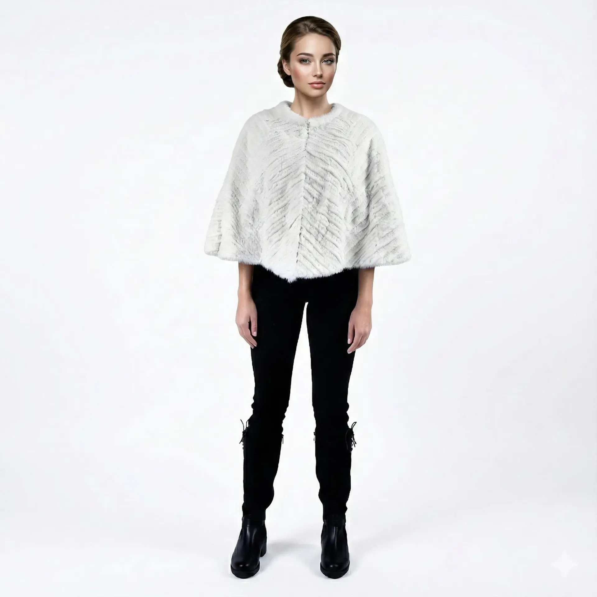 [700947] Queen Cape With Mink and Rex Rabbit Fur 55cm- 1-54B (WHITE B)