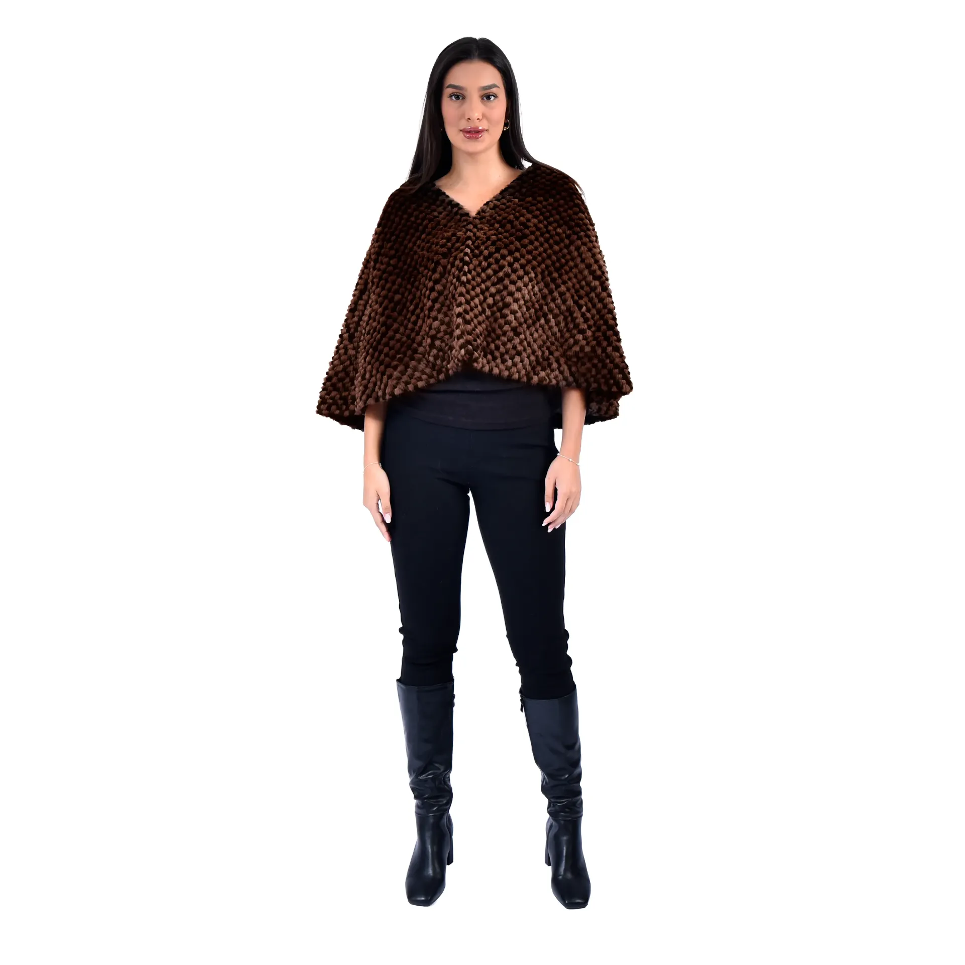 [700939] وشاح (كيب )  فرو المنك والارنب  (BLACK & COFFEE A)