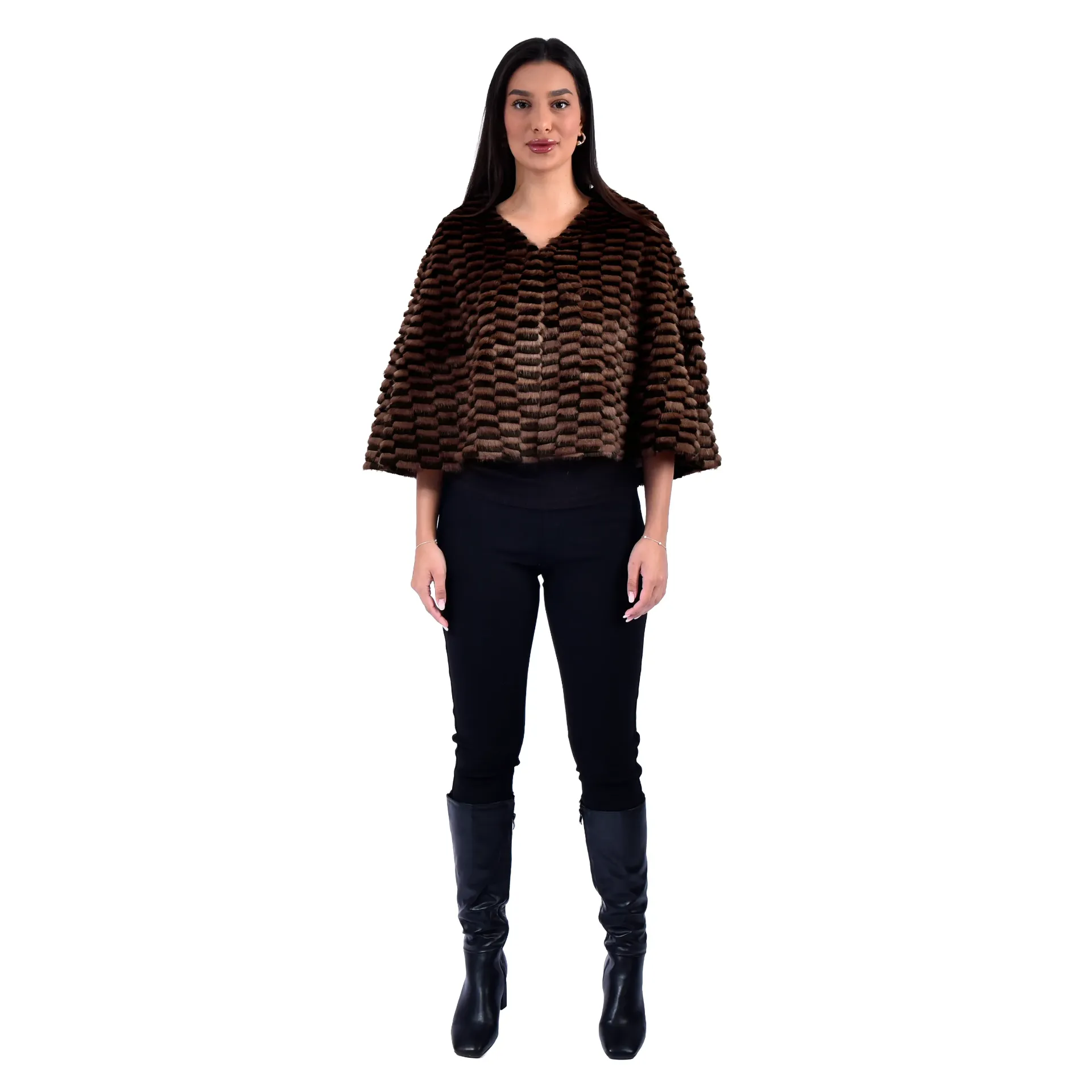 Stole Cape With Mink and Rex Rabbit Fur 55cm- 1-53A