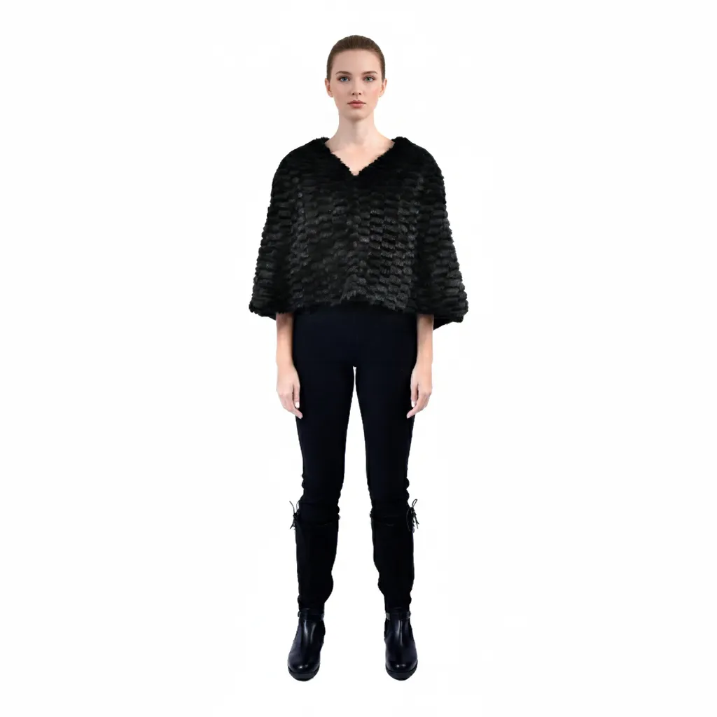 Stole Cape With Mink and Rex Rabbit Fur 55cm- 1-53A