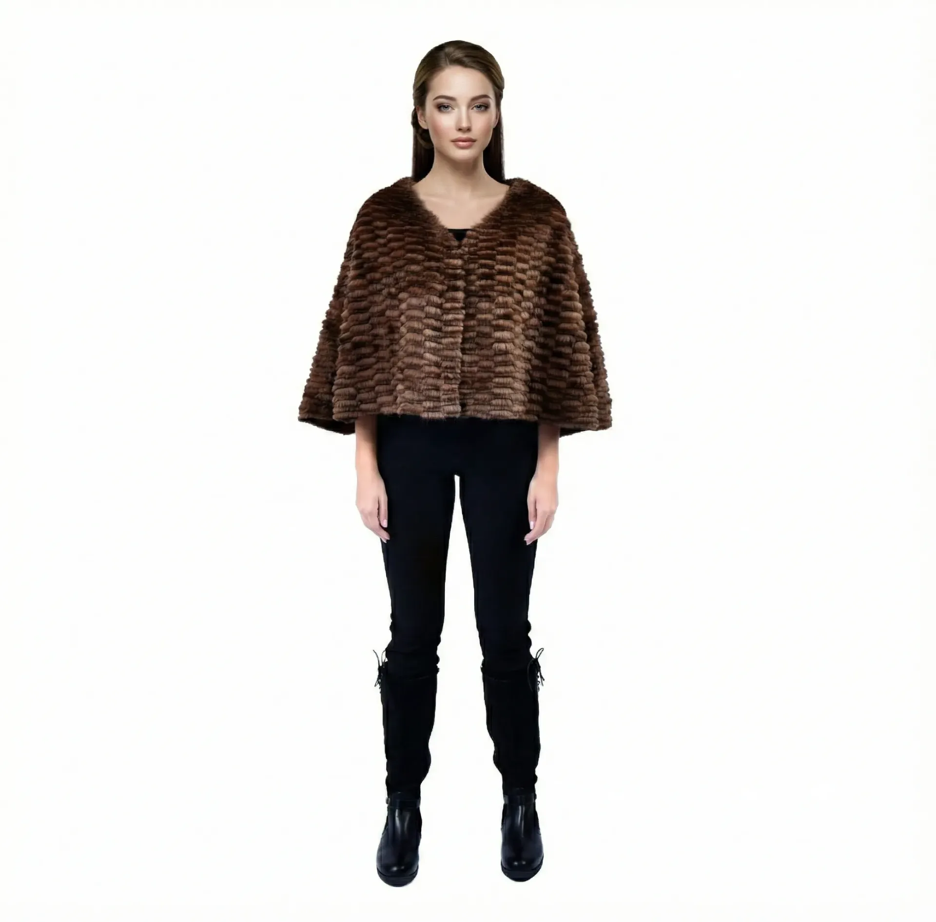 Stole Cape With Mink and Rex Rabbit Fur 55cm- 1-53A