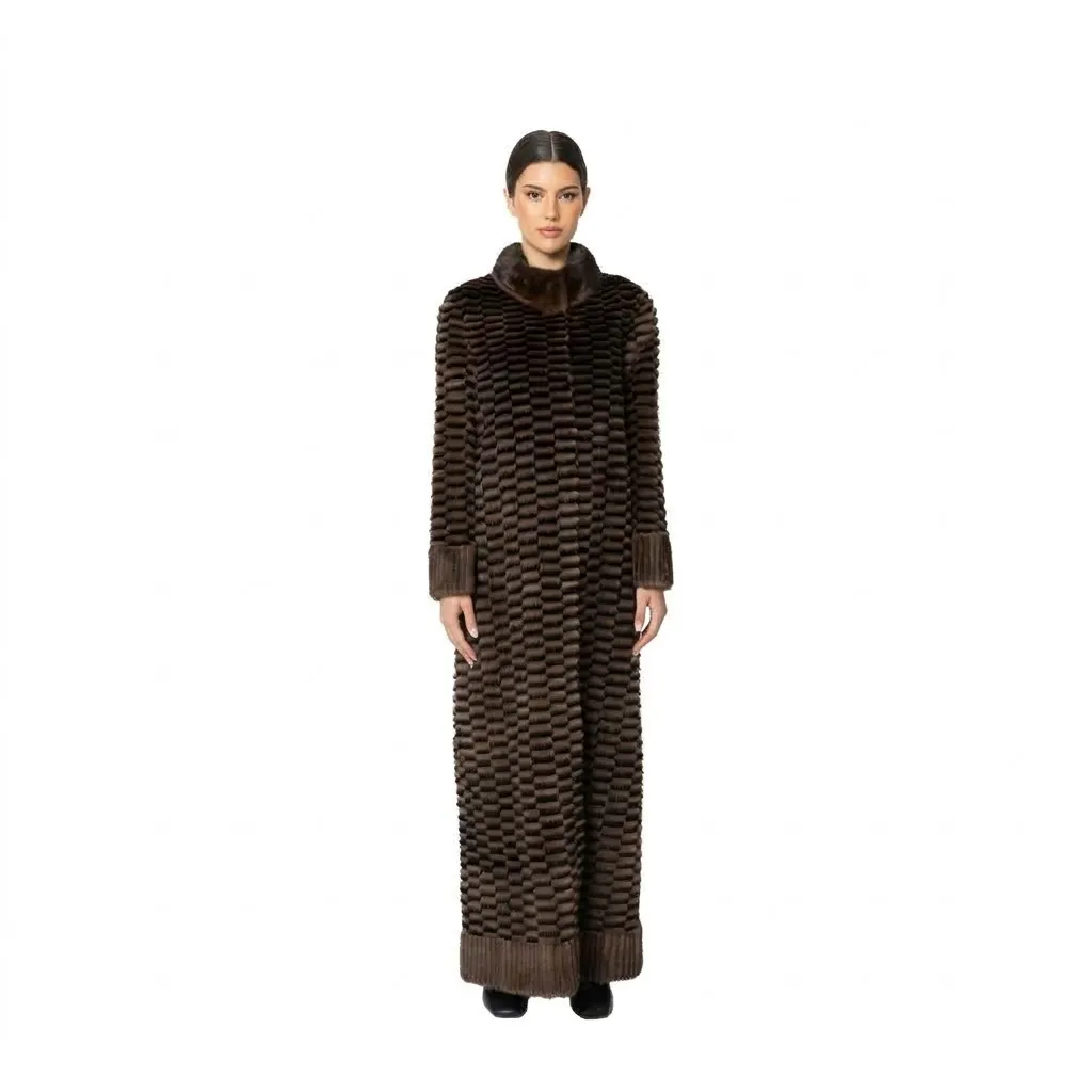 [700875] Jacket with Mink and Rex Rabbit Fur 135cm - 5477-L (BLACK & COFFEE C, M)