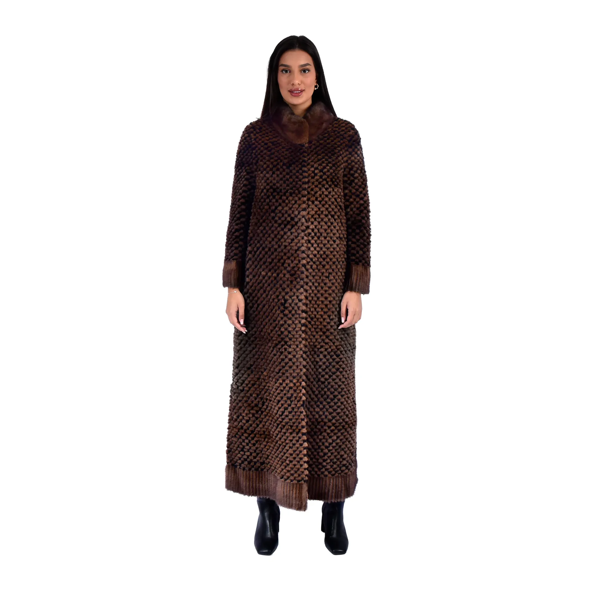 [700865] Jacket with Mink and Rex Rabbit Fur 135cm - 5477-K (BLACK & COFFEE A, M)