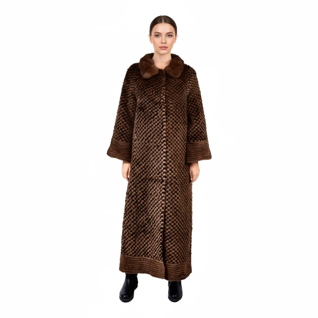 [700849] Jacket with Mink and Rex Rabbit Fur 135cm - TP1187-B (BLACK & COFFEE A)