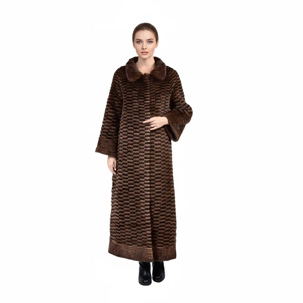 [700841] جاكيت فرو المنك والارنب  الطول 135 cm (BLACK & COFFEE C, M)