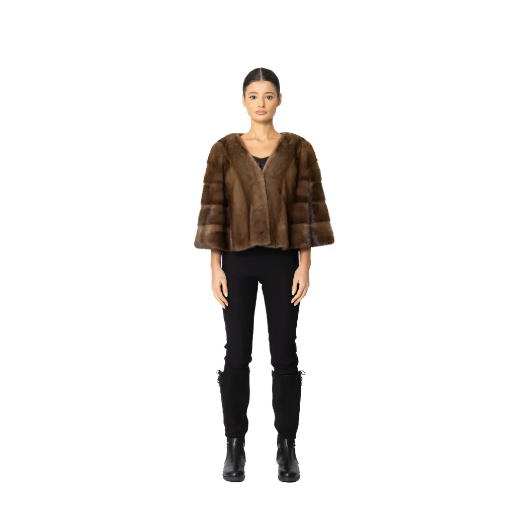[7001025] Stole Cape With Mink Fur (BROWN MINK)