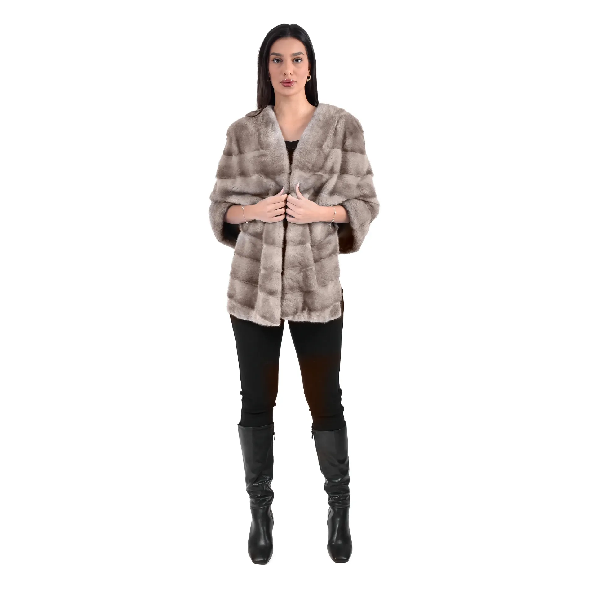 Long Front Cape With Mink Fur
