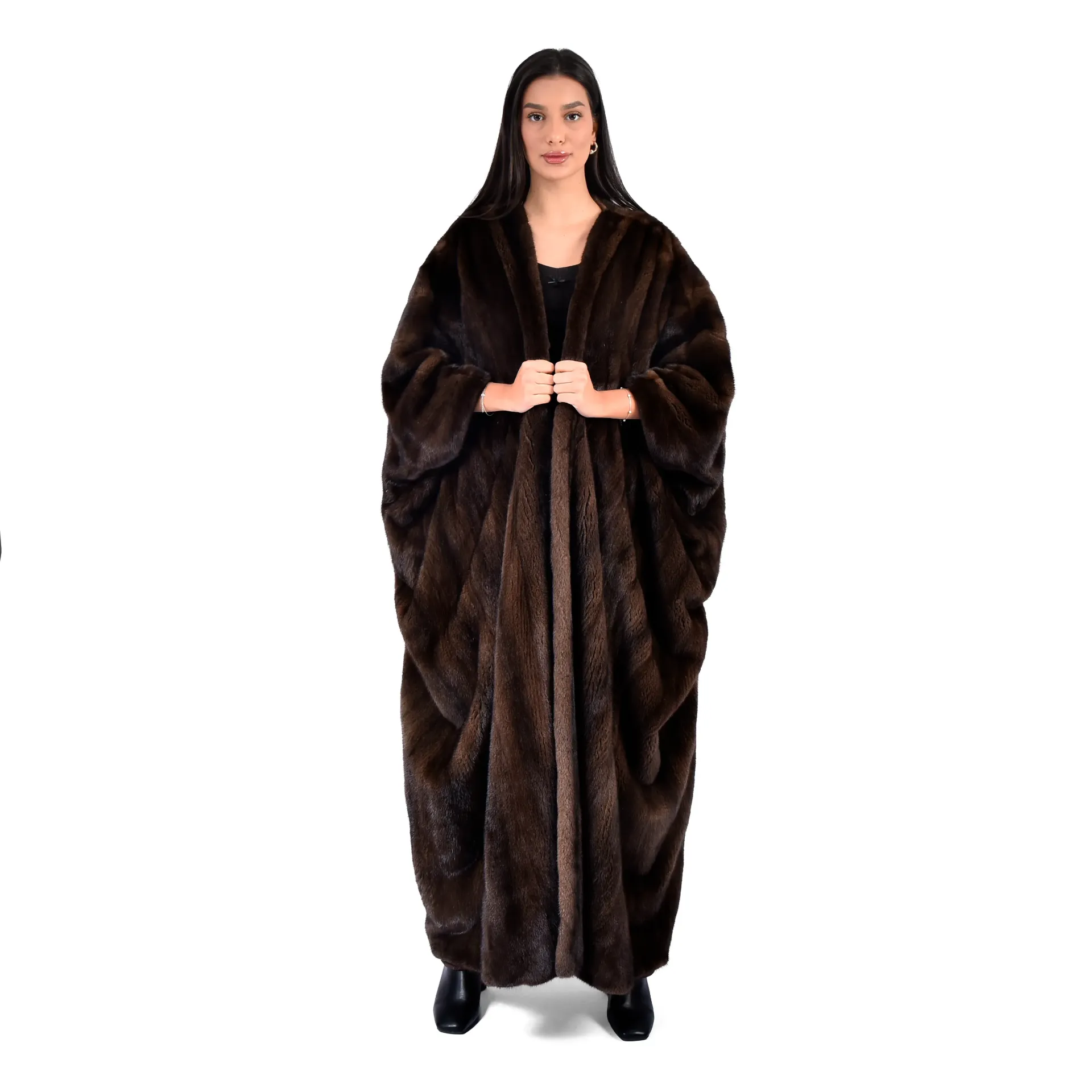 [700596] BISHT WITH MINK FUR- B CUT -  135cm (BROWN MINK)