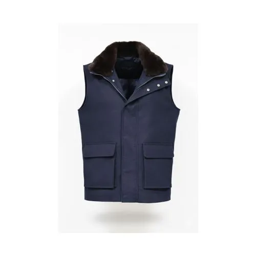 Fabric Vest With Cotton Lining And Fur Rex Rabbit With High Neck - 004