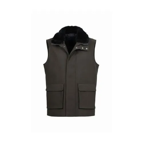 Fabric Vest With Cotton Lining And Fur Rex Rabbit With High Neck - 004