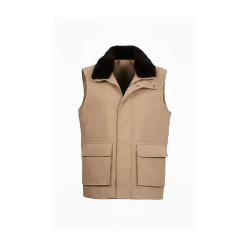 Fabric Vest With Cotton Lining And Fur Rex Rabbit With High Neck - 004