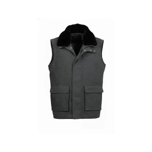 Fabric Vest With Cotton Lining And Fur Rex Rabbit With High Neck - 004