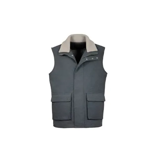Fabric Vest With Cotton Lining And Fur Rex Rabbit With High Neck - 004